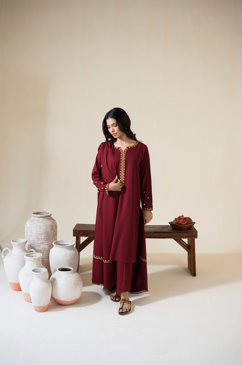 Amber Unstitched Winter Dhanak 3 Piece Suit | Embroidered Neckline + Dupatta