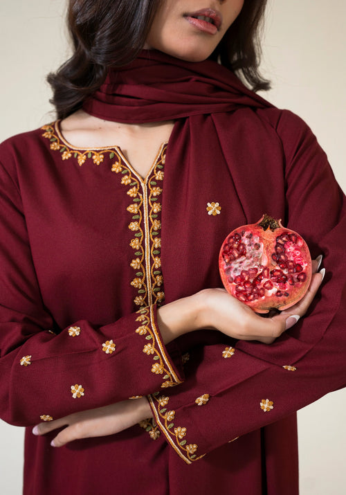 Amber Unstitched Winter Dhanak 3 Piece Suit | Embroidered Neckline + Dupatta