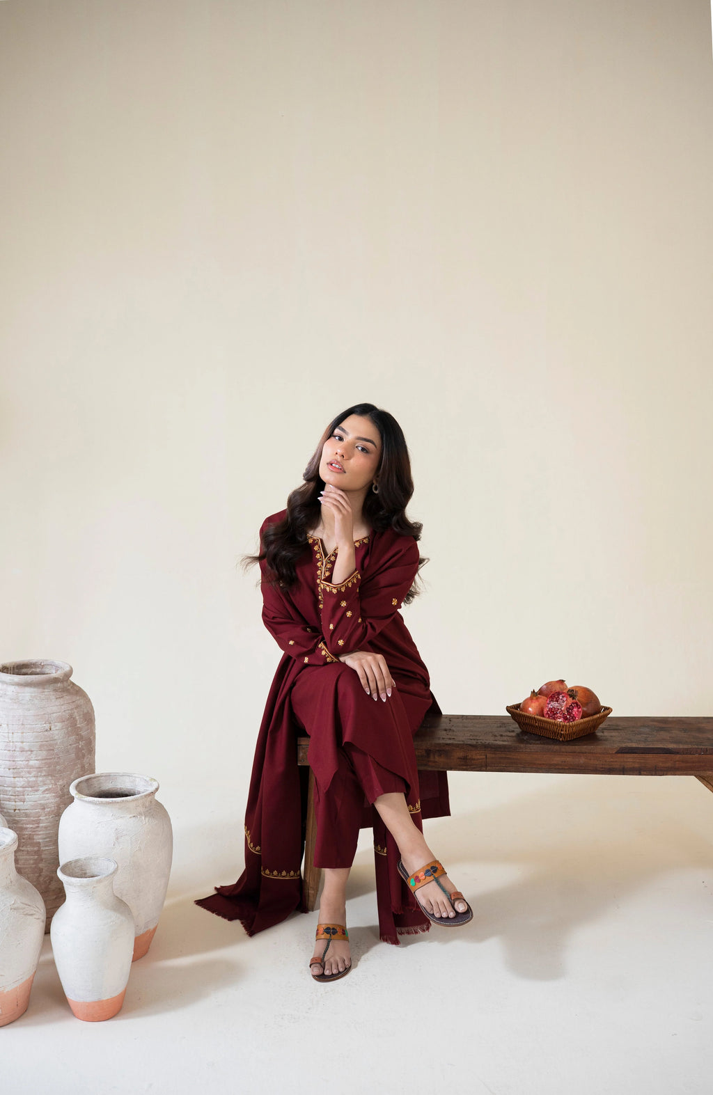 Amber Unstitched Winter Dhanak 3 Piece Suit | Embroidered Neckline + Dupatta