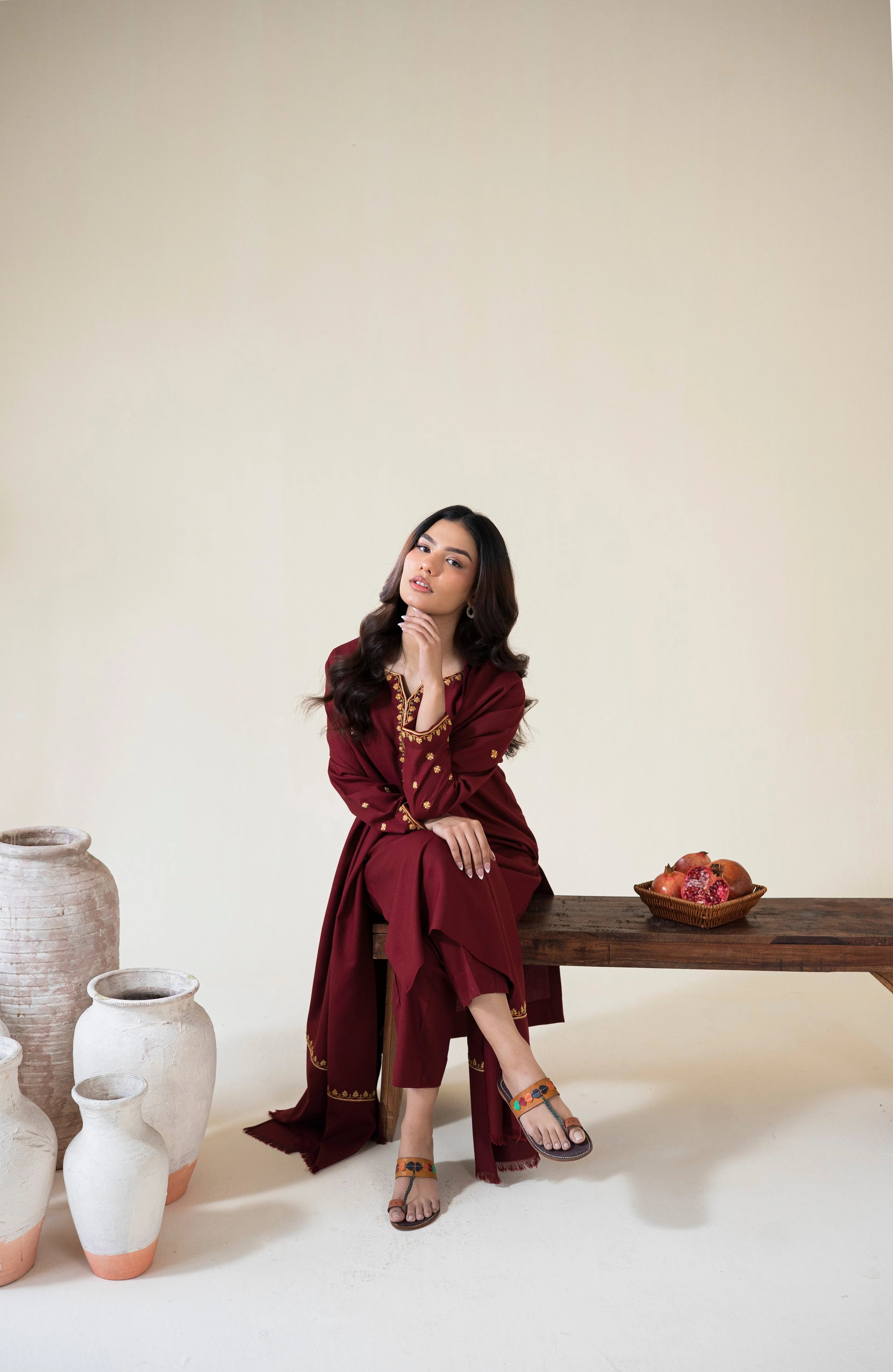 Amber Unstitched Winter Dhanak 3 Piece Suit | Embroidered Neckline + Dupatta
