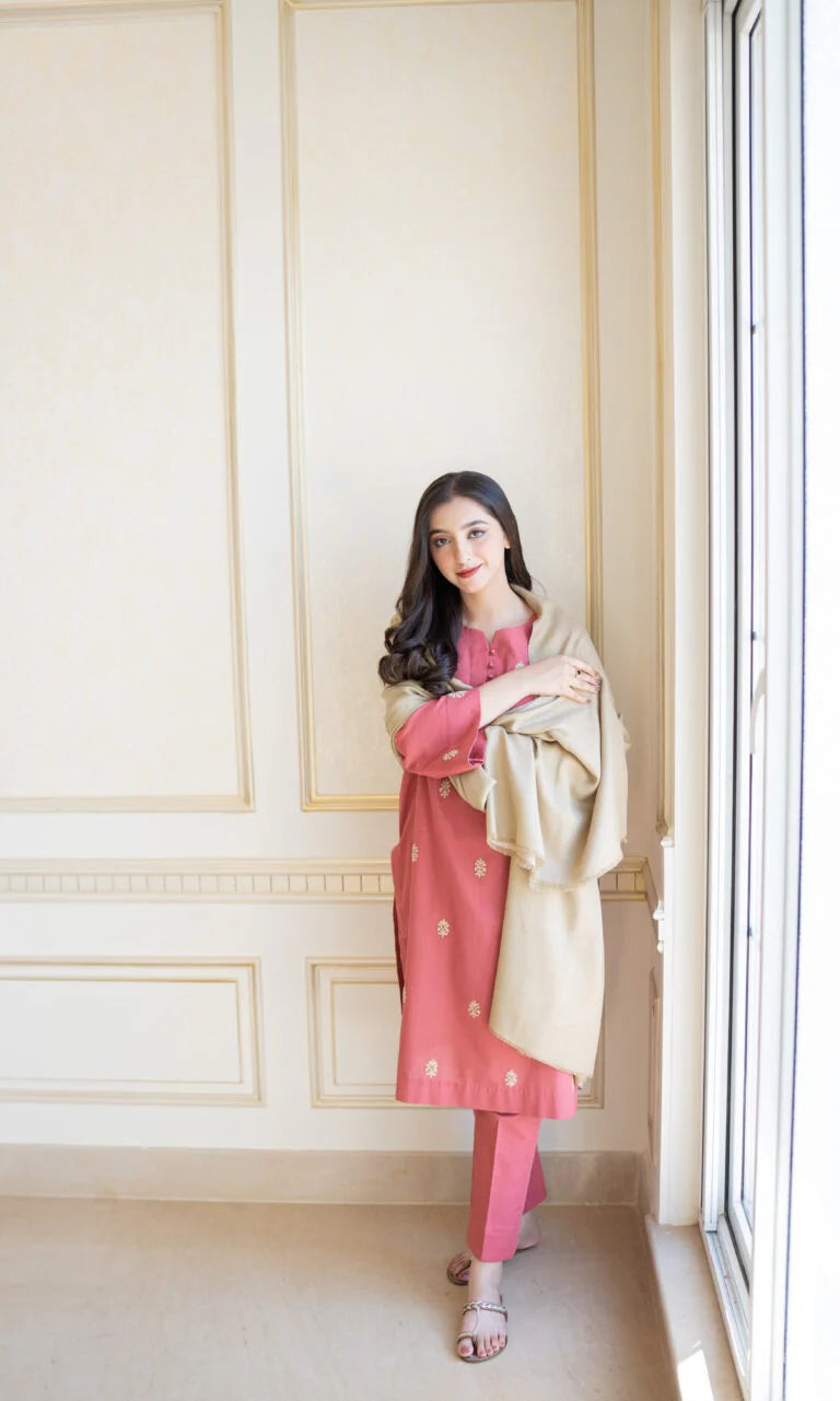 DUSTY PINK Embroidered Unstitched Dhanak 3 Piece | Winter Collection with Pashmina Shawl