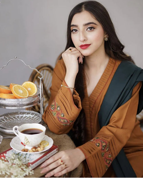 KHUSHI Dhanak 3 Piece Winter Collection | Embroidered Neckline + Dupatta