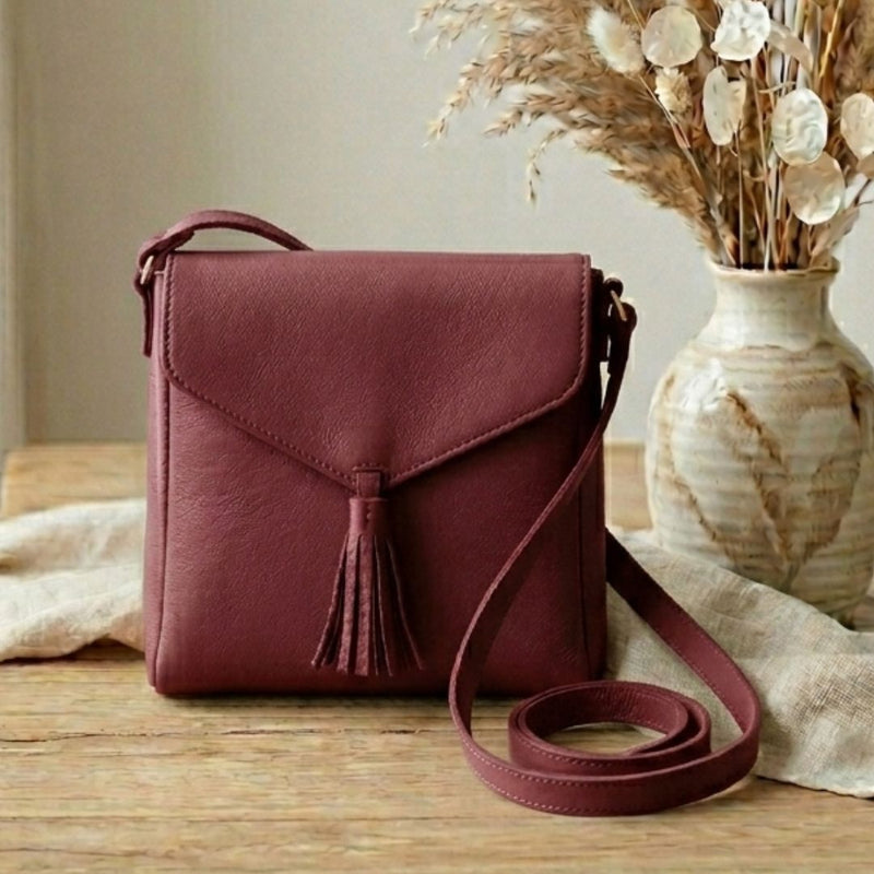 Maroon Signature Pouch Shoulder Bag with Adjustable Strap for Women