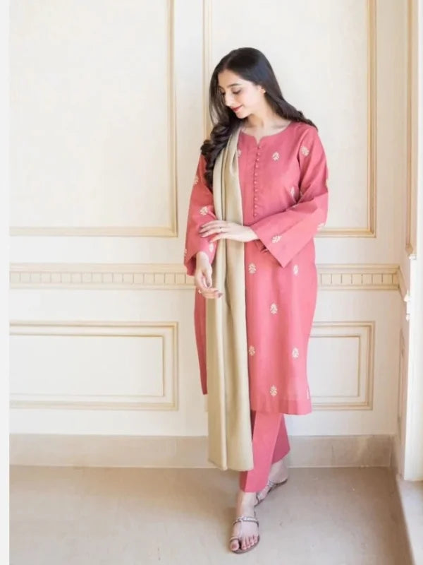 DUSTY PINK Embroidered Unstitched Dhanak 3 Piece | Winter Collection with Pashmina Shawl