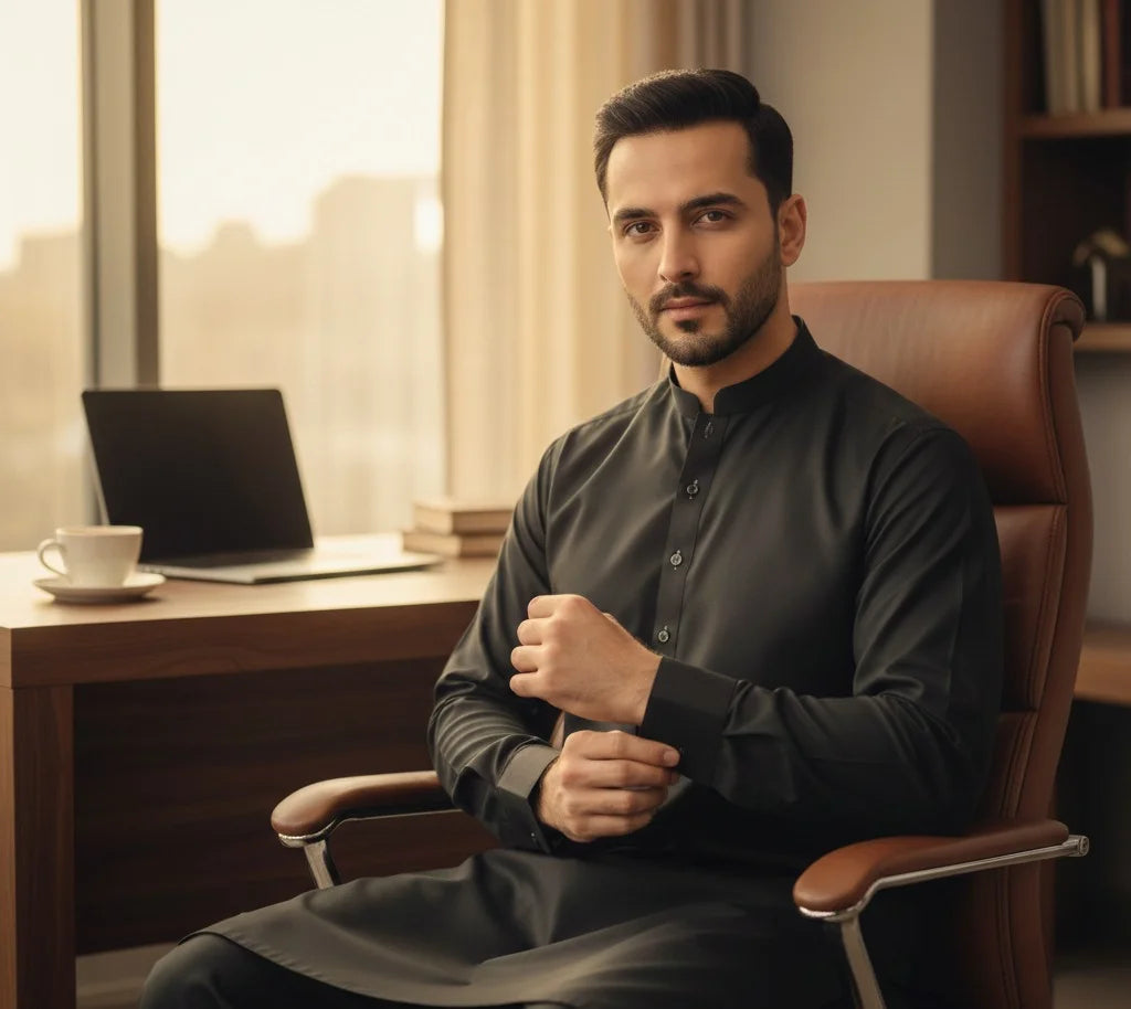 Vanta Black Wash & Wear Pure Unstitched Winter Suit – 4m Jet Black Fabric (52-54″)