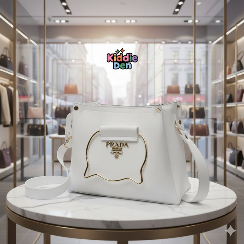 White Cat Handle Handbag for Girls & Ladies Adjustable Strap