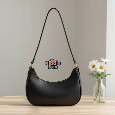Black Moon Bag – Trendy PU Leather Shoulder Handbag | Everyday Stylish Bag