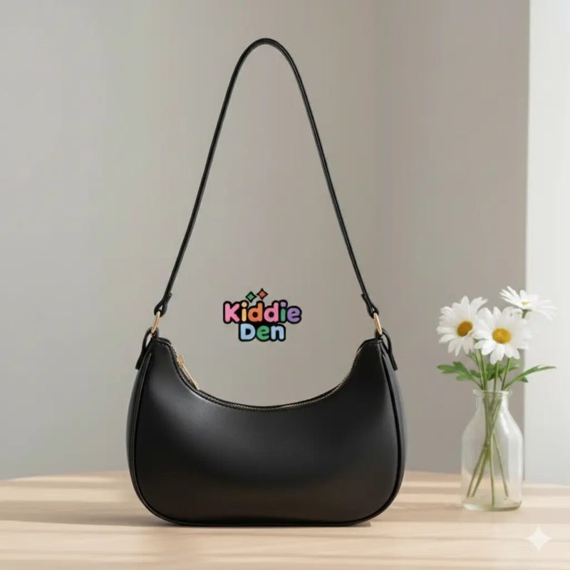 Elegant Black Moon Bag – Trendy PU Leather Shoulder Handbag | Everyday Stylish Bag