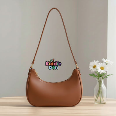 Brown Moon Bag – Trendy PU Leather Shoulder Handbag | Everyday Stylish Bag