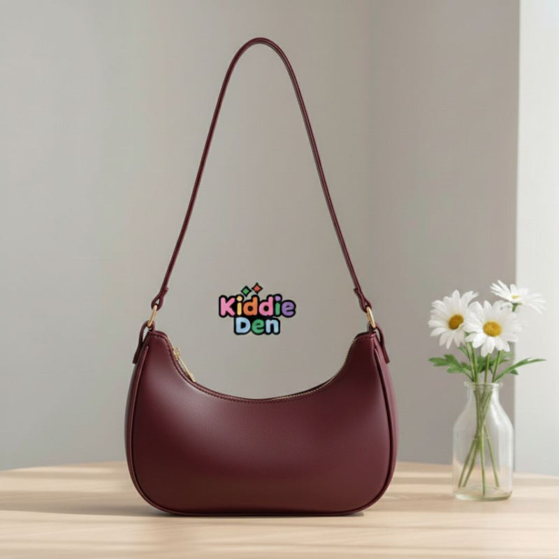 Maroon Moon Bag – Trendy PU Leather Shoulder Handbag | Everyday Stylish Bag