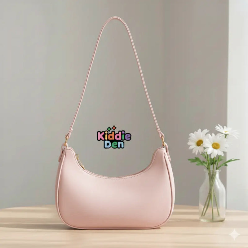 Elegant Pink Moon Bag – Trendy PU Leather Shoulder Handbag | Everyday Stylish Bag