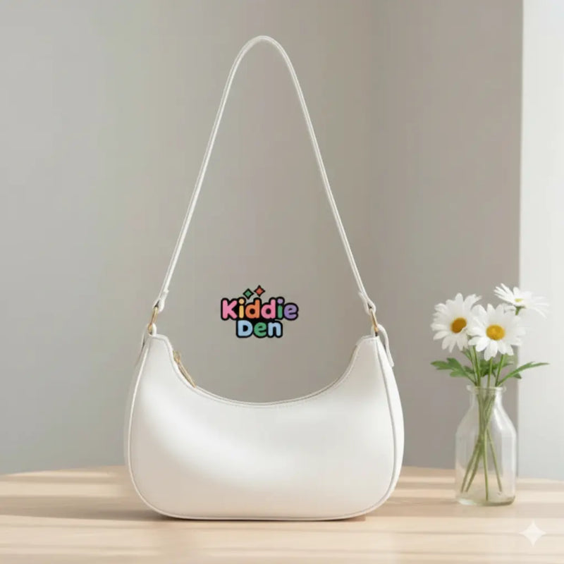 Elegant White Moon Bag – Trendy PU Leather Shoulder Handbag | Everyday Stylish Bag